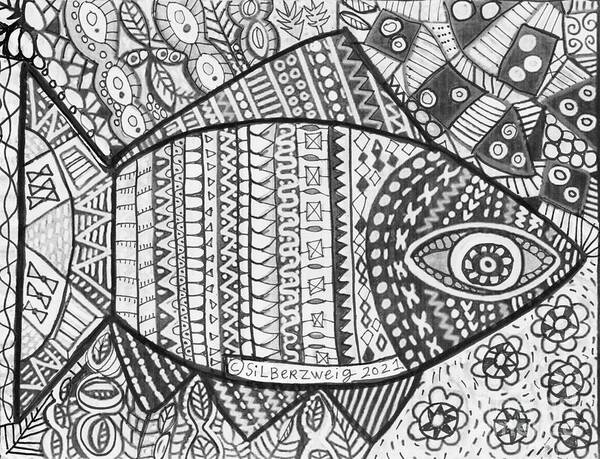 Coloring Art Print featuring the painting Talavera Fish Coloring Page by Sandra Silberzweig