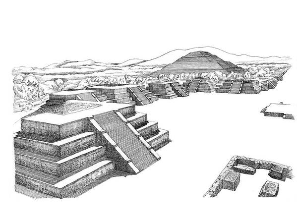 Teotihuacan Art Print featuring the drawing Teotihuacan by Trevor Grassi