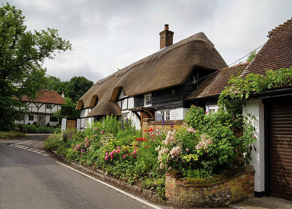 Cottage Art Print featuring the photograph Thatched cottages in Micheldever by Shirley Mitchell