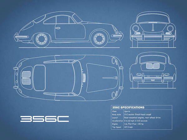 Porsche Art Print featuring the photograph The 356 C Blueprint by Mark Rogan