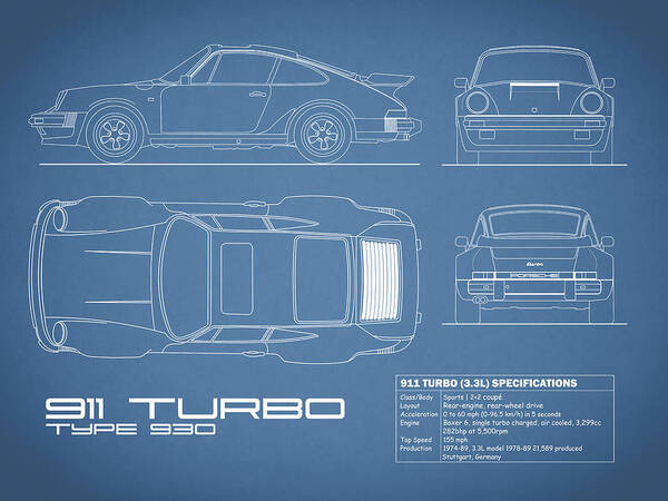 Porsche Art Print featuring the photograph The 911 Turbo Blueprint by Mark Rogan