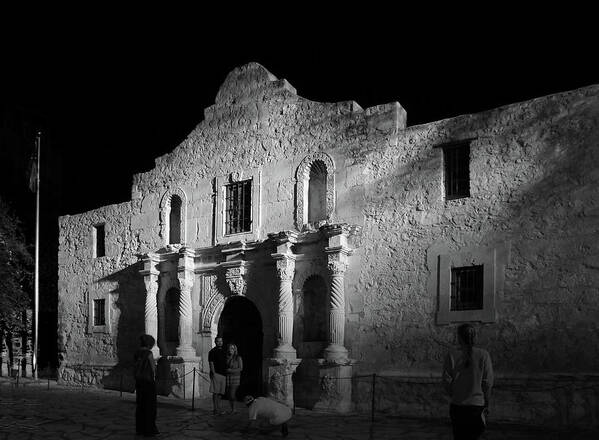 Alamo Art Print featuring the photograph The Alamo in B and W by Phil And Karen Rispin