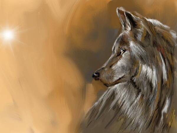 Animal Art Print featuring the digital art The attentive wolf by Darren Cannell