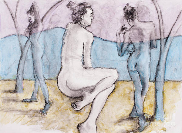 Life Drawing Art Print featuring the mixed media The Bathers by PJ Kirk