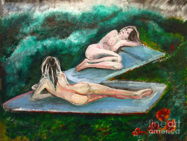 Nude Art Print featuring the painting The beauty of Tranquility Green by Tom Conway