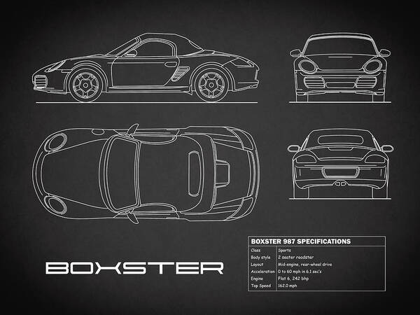 Porsche Art Print featuring the photograph The Boxster Blueprint - Black by Mark Rogan