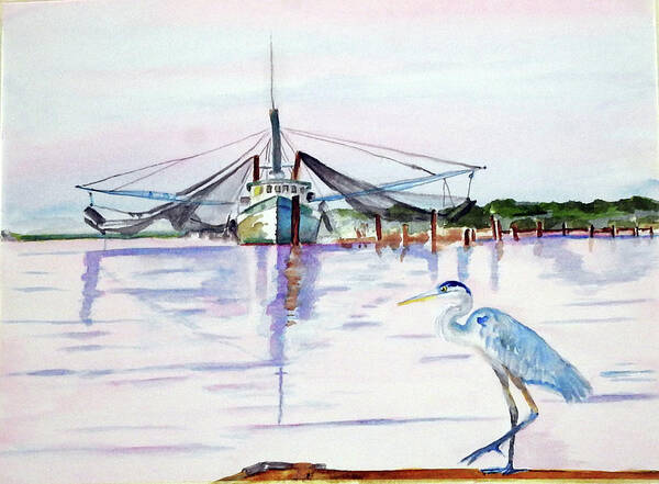Blue Heron Art Print featuring the painting The Customer by Barbara F Johnson