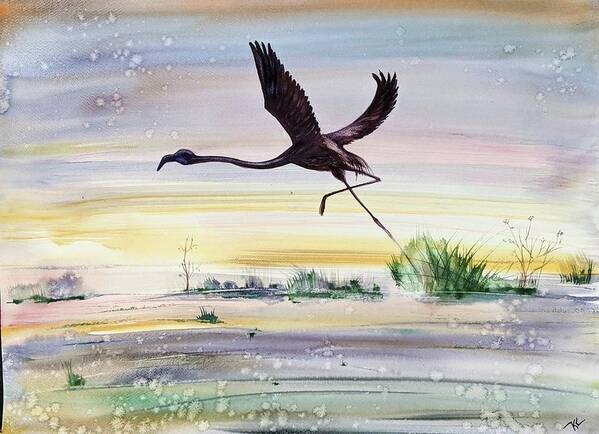 Bird Art Print featuring the painting The flight by Katerina Kovatcheva