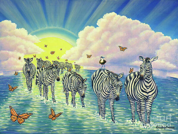Zebras Art Print featuring the painting The Long Migration by Elisabeth Sullivan