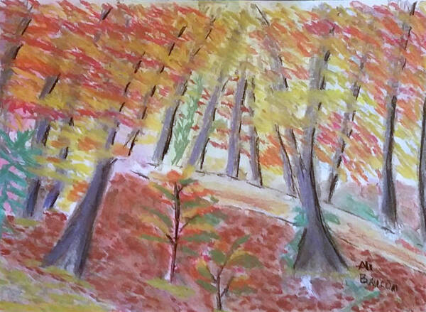 Forest Art Print featuring the pastel The Narrow Path Abstract Pastel Autumn Nature Scene by Ali Baucom