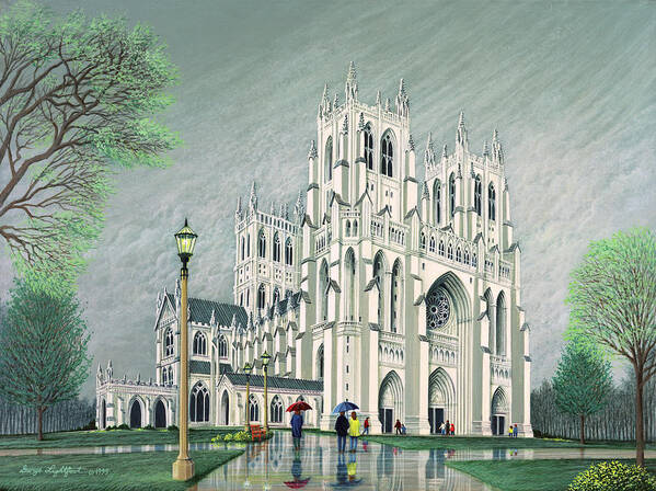 Architectural Landscape Art Print featuring the painting The National Cathedral. by George Lightfoot