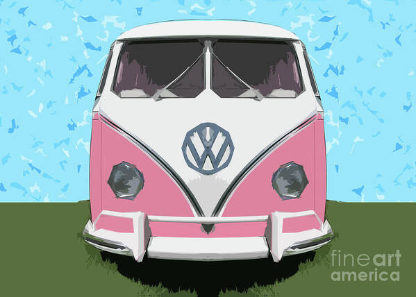 Automobile Art Print featuring the digital art The Pink Love bus by Sterling Gold