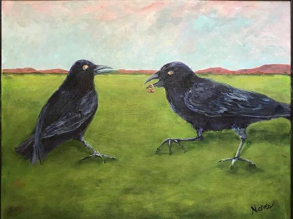 Crow Painting Art Print featuring the painting The Proposal by Deborah Naves