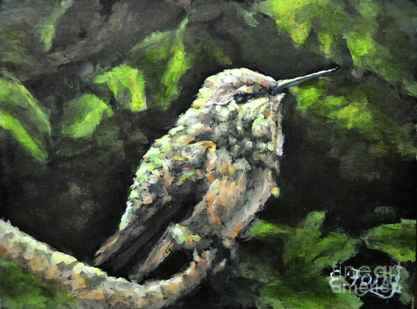 Hummingbird Art Print featuring the painting This Hummingbird Loves my Green Tree Maple by Eileen Fong