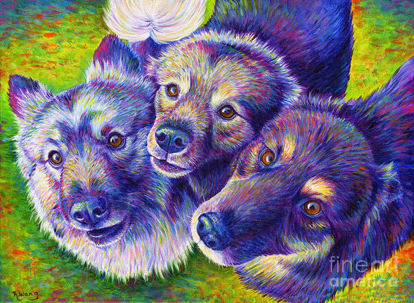 Keeshond Art Print featuring the painting Three Amigos by Rebecca Wang