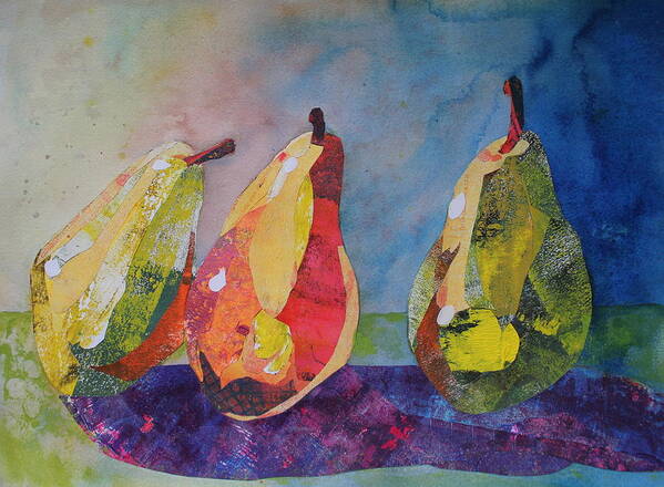 Collage Art Print featuring the painting Three pears beats a full house by Ruth Kamenev
