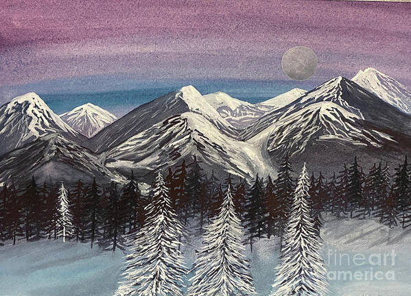 Snowy Trees Art Print featuring the painting Three Snowy Trees by Lisa Neuman
