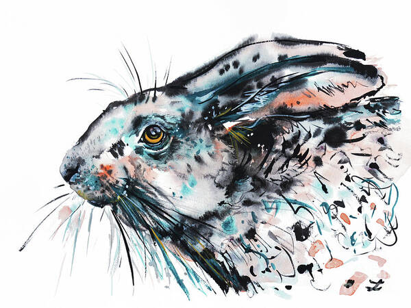 Hare Art Print featuring the painting Timid Hare by Zaira Dzhaubaeva