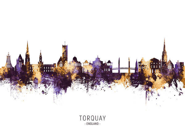 Torquay Art Print featuring the digital art Torquay England Skyline #38 by Michael Tompsett