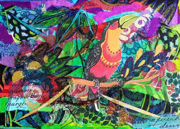 Exotic Bird Art Print featuring the mixed media Toucan Time by Deborah Cherrin
