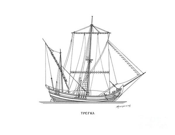 Sailing Vessels Art Print featuring the drawing Trega - traditional Greek sailing ship by Panagiotis Mastrantonis