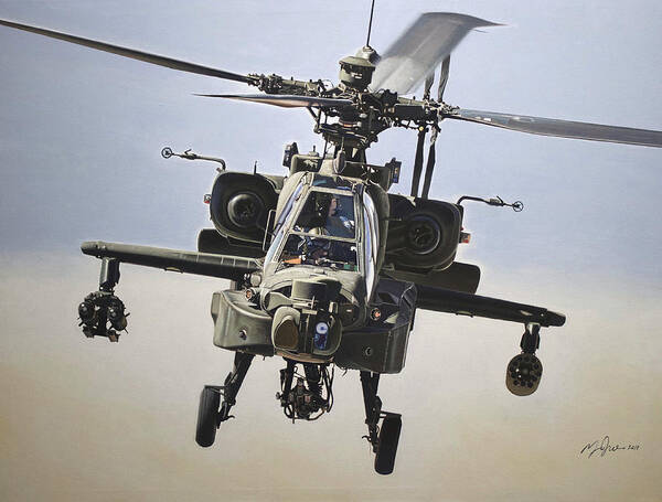Ah-64d Apache Art Print featuring the painting Troops in Contact by Murray Jones