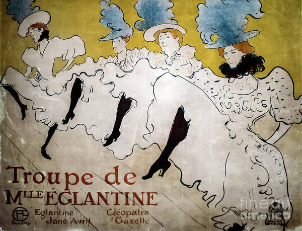 Toulouse-lautrec Art Print featuring the drawing Troupe de Mademoiselle Eglantine Vintage Poster by Henri de Toul by Henri de Toulouse-Lautrec