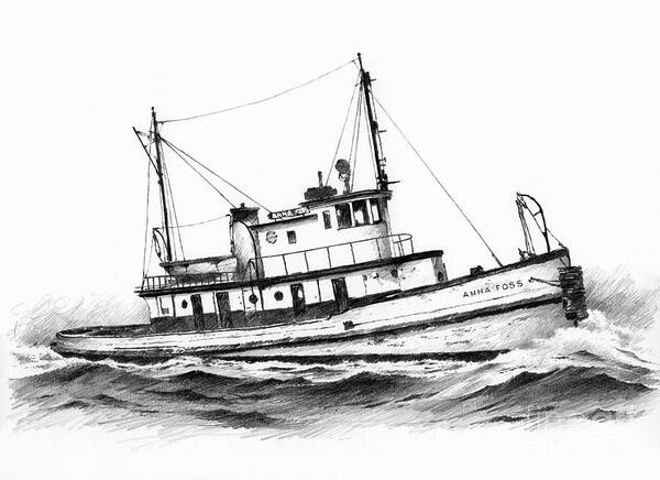 Tugboat Anna Foss Art Print featuring the drawing Tugboat ANNA FOSS by James Williamson