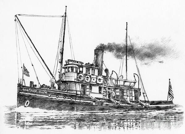 Tugboat Beatrice Baer Drawing Art Print featuring the drawing Tugboat BEATRICE BAER by James Williamson