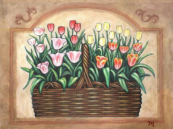Flower Art Print featuring the painting Tulip Basket by Linda Mears