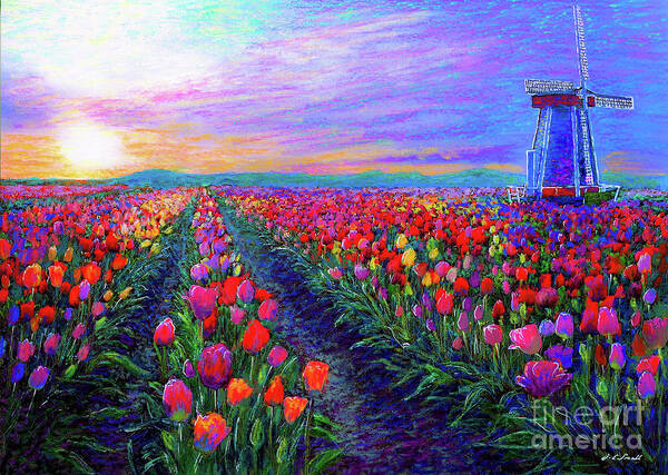 Landscape Art Print featuring the painting Tulip Fields, What Dreams May Come by Jane Small