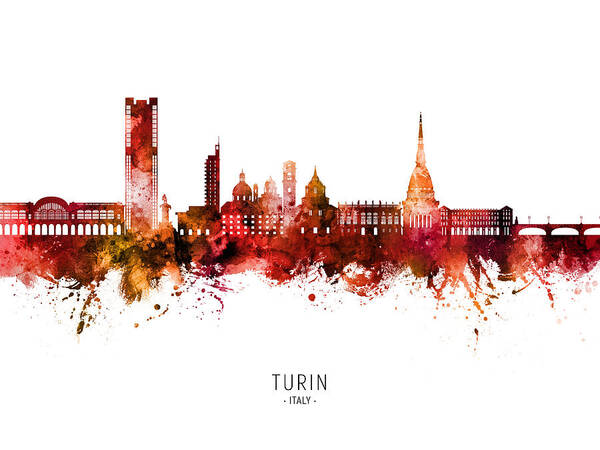 Turin Art Print featuring the digital art Turin Italy Skyline #13 by Michael Tompsett