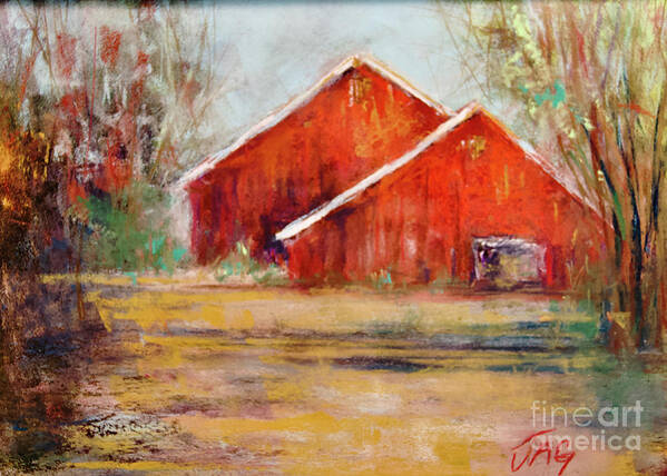 Barns Art Print featuring the pastel Two Barns by Joyce Guariglia