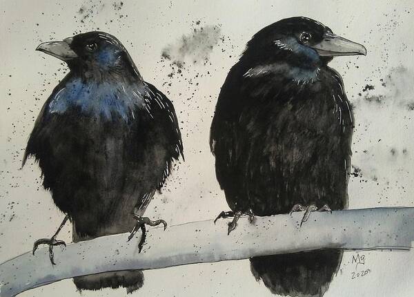 Crow Art Print featuring the painting Two Crows by Mindy Gibbs