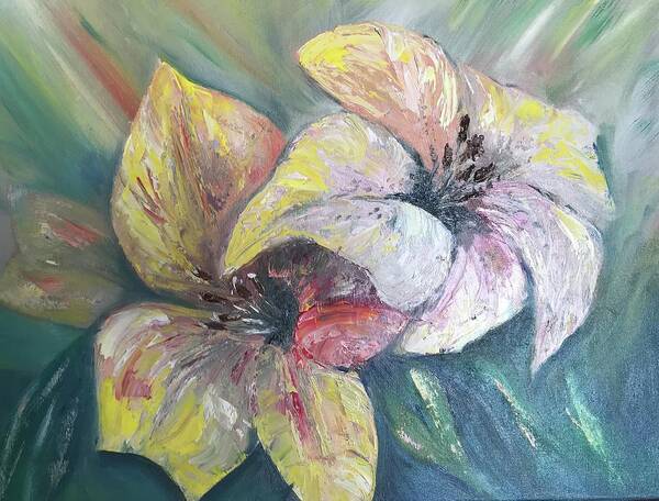 Flower Art Print featuring the painting Two lilies by Tetiana Bielkina