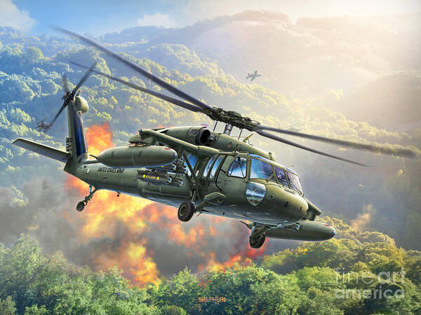 Uh-60 Art Print featuring the digital art UH-60 Blackhawk by Stu Shepherd