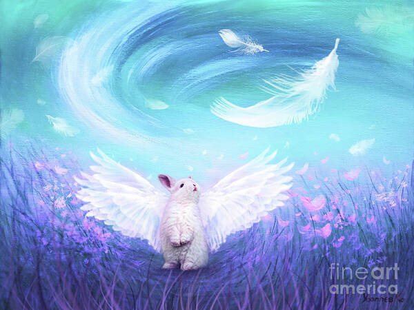 Wings Art Print featuring the painting Under His Wings - Blue by Yoonhee Ko