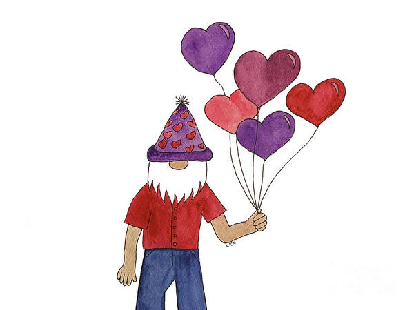 Valentine's Day Art Print featuring the mixed media Valentine's Day Gnome by Lisa Neuman