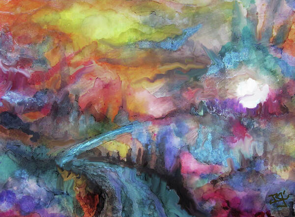 Colorful Valley Semi Abstract Art Print featuring the painting Valley Light by Jean Batzell Fitzgerald