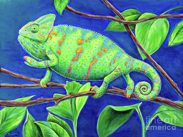 Chameleon Art Print featuring the painting Veiled Chameleon by Rebecca Wang