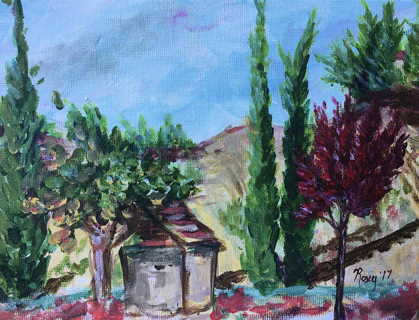 Maurice Carrie Winery Art Print featuring the painting View from Maurice Carrie Winery by Roxy Rich