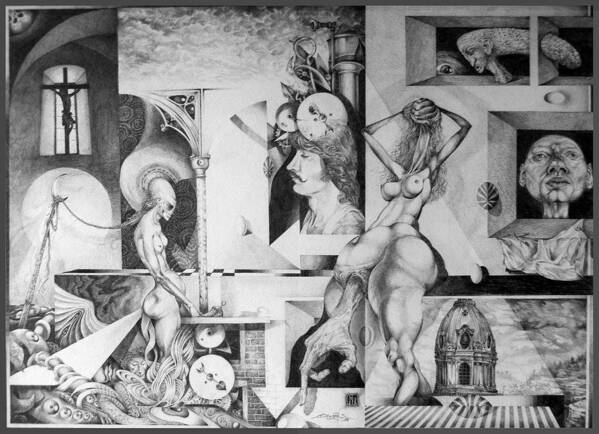 Surrealism Art Print featuring the drawing Vindobona Altarpiece I by Otto Rapp