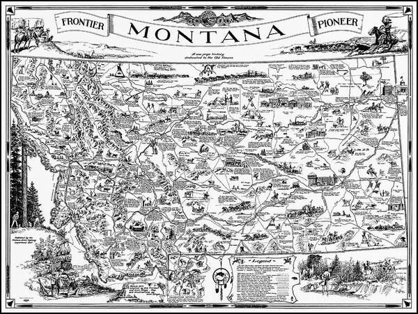 Montana Art Print featuring the photograph Vintage Montana Frontier Pioneer Map 1937 Black and White by Carol Japp