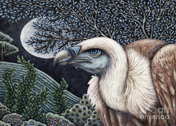 Ruppell's Vulture Art Print featuring the painting Vulture Moon by Amy E Fraser