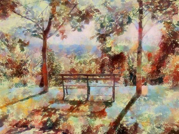 Bench Art Print featuring the mixed media Waiting Bench by Christopher Reed