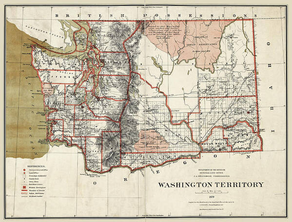 Washington Territory Art Print featuring the photograph Washington Territory Map 1879 by Phil Cardamone
