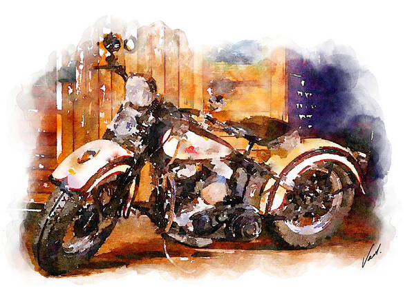 Watercolor Art Print featuring the painting Watercolor classic Harley-Davidson by Vart by Vart