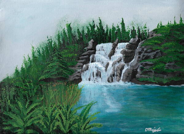 Waterfall Art Print featuring the painting Waterfall On Ridge by David Bigelow