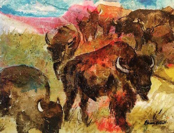 Buffalo Art Print featuring the painting Where Buffalo Roam by Elaine Elliott