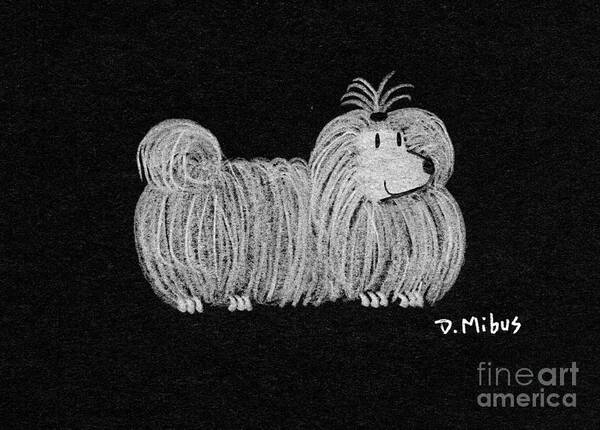 White Dog Art Print featuring the drawing White Dog on Black by Donna Mibus